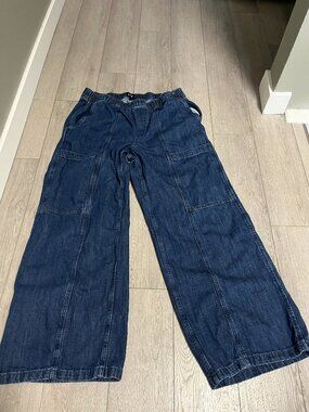 Gap Jeans Womens Large Dark Indigo Utility Easy Wide Leg Pull On Denim Pants